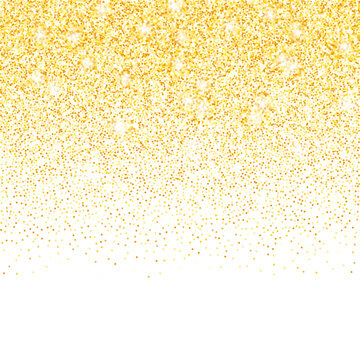 Vector Gold Glitter Confetti Dots Rain. Golden Sparkling Glittering Border Isolated On White Background. Party Tinsels Shimmer, Holiday Background Design, Festive Frame