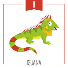 Vector Illustration Of Alphabet Letter I And Iguana