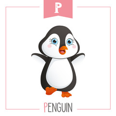 Vector Illustration Of Alphabet Letter P And Penguin