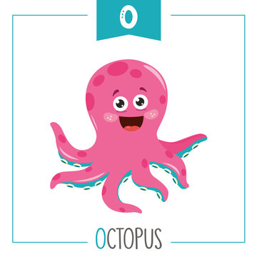 Vector Illustration Of Alphabet Letter O And Octopus