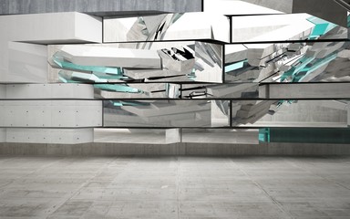 Fototapeta na wymiar Abstract interior of glass and concrete. Architectural background. 3D illustration and rendering 