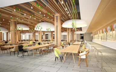 Rolgordijnen Restaurant 3d render restaurant in industriële stijl