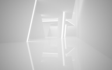 Abstract white interior of the future, with neon lighting. 3D illustration and rendering