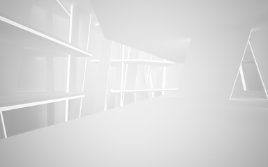 Fototapeta premium Abstract white interior of the future, with neon lighting. 3D illustration and rendering
