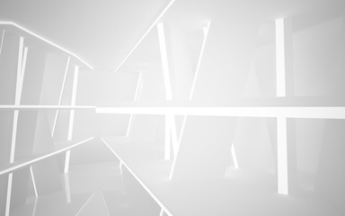 Abstract white interior of the future, with neon lighting. 3D illustration and rendering