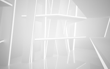 Abstract white interior of the future, with neon lighting. 3D illustration and rendering