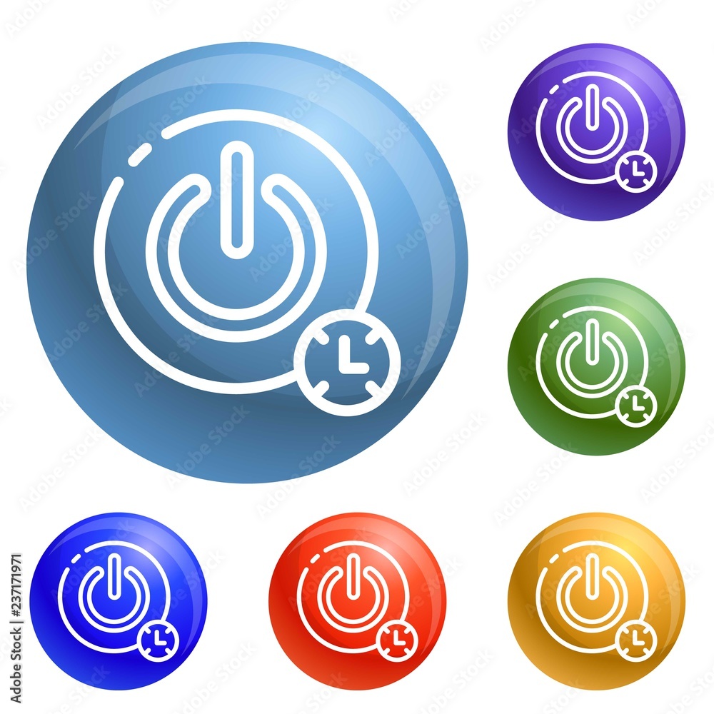 Poster turn off timer button icons set vector 6 color isolated on white background