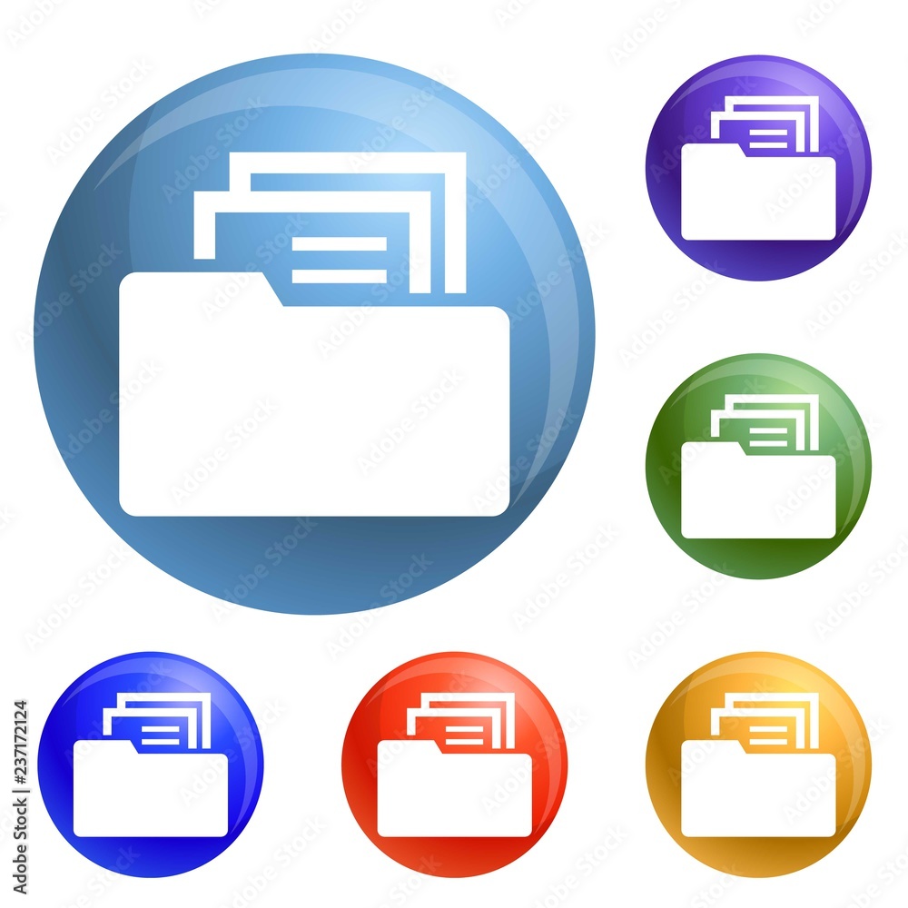 Poster file folder icons set vector 6 color isolated on white background