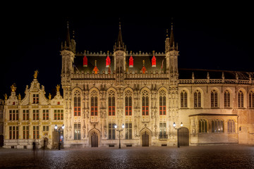 Fototapeta na wymiar Bruges City Hall (Stadhuis van Brugge) at night, Brugge, Belgium, Europe