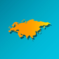 Vector illustration card with orange silhouette of continent Eurasia. Blue background