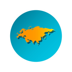 Vector illustration card with orange silhouette of continent Eurasia. Blue background