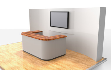 stand design in exhibition with big tv display. 3D rendering