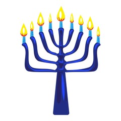 Blue menorah icon. Cartoon of blue menorah vector icon for web design isolated on white background