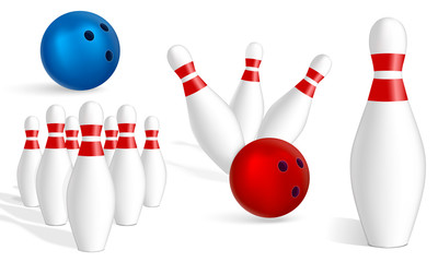 Bowling icon set. Realistic set of bowling vector icons for web design isolated on white background