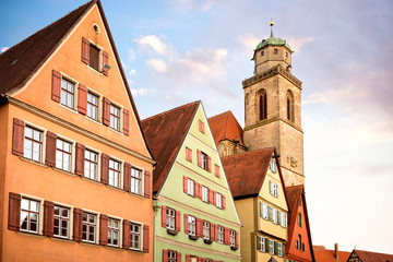 Fototapeta premium Dinkelsbuhl. The city is located on the path of the so-called Romantic Road and its historic center is characterized by the presence of buildings dating back to the Middle Ages. Franconia, Germany.