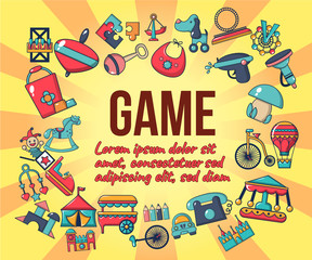 Game concept banner. Cartoon banner of game vector concept for web, giftcard and postcard