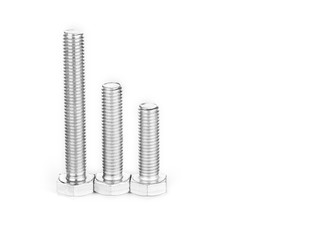 Metal screw or bolt and nuts isolated on white background