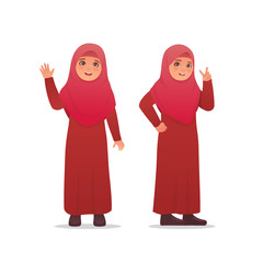 Cute Little Girl Wearing Hijab Veil Dress Character Design Illustration