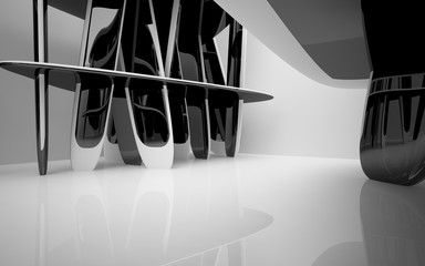 Abstract dynamic interior with black smooth objects . 3D illustration and rendering