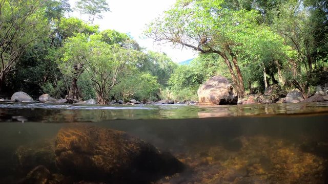 Waterfall close up at Wang Takrai Waterfall in Nakhon Nayok Province, Thailand.