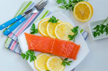 piece of raw salmon on a plate