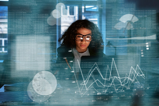 Young woman is thinking about the statistics