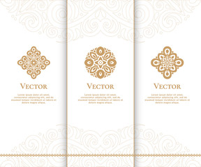 Set of vector emblem. Elegant, classic elements. Can be used for jewelry, beauty and fashion industry. Great for logo, monogram, invitation, flyer, menu, brochure, background, or any desired idea.