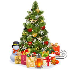 Vector Christmas Pine Tree with Garland