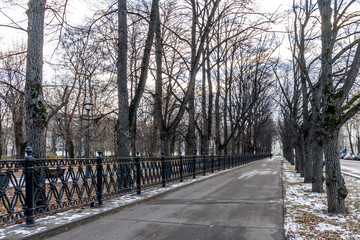 Alley at Devichye Pole square. Moscow, Russia