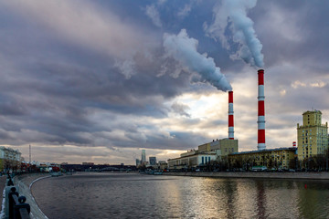 Thermal power plant at Berezhkovskaya Embankment.Moscow. Russia