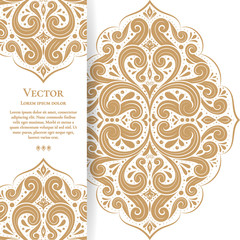 Gold and white vintage greeting card. Luxury vector ornament template. Great for invitation, flyer, menu, brochure, postcard, background, wallpaper, decoration, packaging or any desired idea