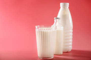 Milk products on color background