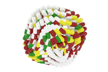 Health conceptual bunch of capsules or medical pills with white background.