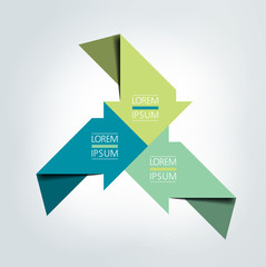 3 arrows  connected by the midlde edge scheme, chart, template, infographic.