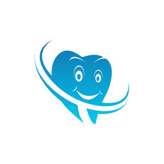Dental family clinic vector logo template. Isolated icon of cartoon dentist tooth smile