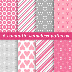 Set of 8 romantic vector seamless patterns