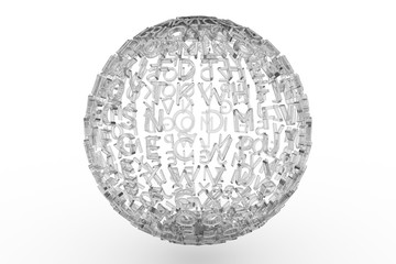 Alphabets character, illustrations of CGI typography transparency glass, b&w black & white sphere or planet.