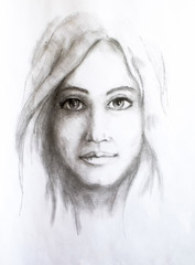 Portrait of a girl, drawn in pencil on white album paper