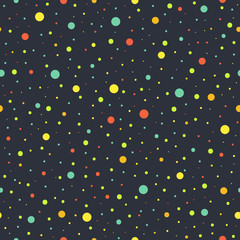 Dark vector seamless pattern with colorful dots