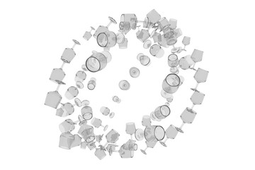 Floating transparent glasses. 3D rendering, black & white B&W.