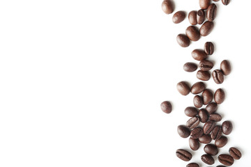 Roasted coffee beans on white background