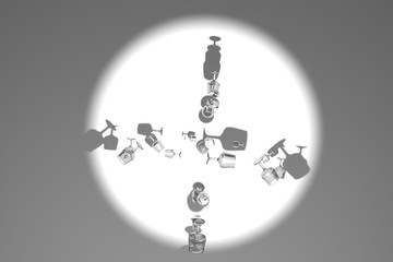 Floating transparent glasses. 3D rendering, black & white B&W.