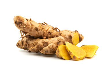 Yellow herb or The Plai on a white background. (Zingiber montanum)