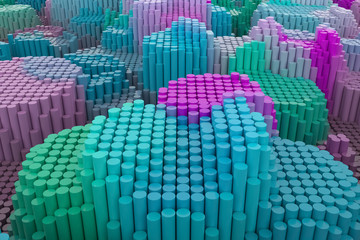 Fototapeta premium Colorful 3D rendering. Shape composition, geometric structure, block for design texture, background.