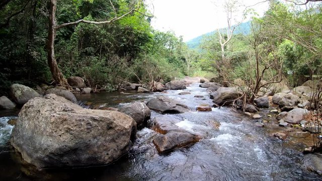 Waterfall close up at Wang Takrai Waterfall in Nakhon Nayok Province, Thailand.