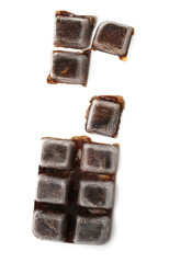 Coffee ice cubes on white background