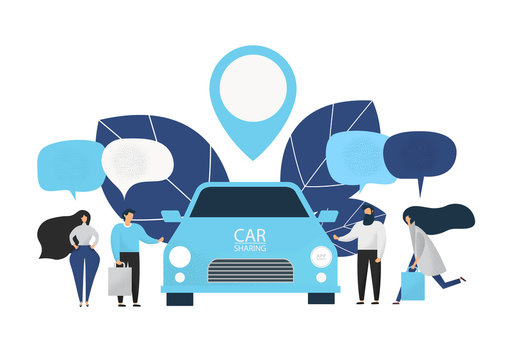 Group of people rent a car in car sharing service.