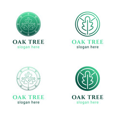 Set of simple line logos,Round circle Oak Tree leaf symbol logo emblem,ecology organic concept,isolated on white background