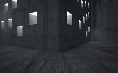 Obraz premium Abstract background in the form of high-rise buildings made of dark concrete.. Night view of the illuminated. 3D illustration and rendering