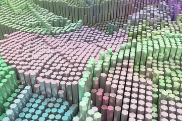 Obraz premium Colorful 3D rendering. Shape composition, geometric structure, block for design texture, background.